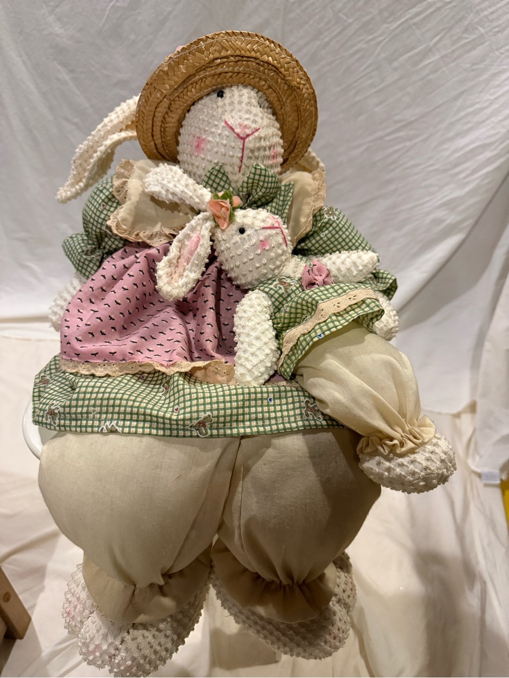 Handmade Country Bunny Doll with Baby Bunny